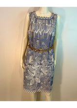 Load image into Gallery viewer, Chanel 14P 2014 Spring Navy Blue White Geometric Sheath Dress FR 40 US 6/8