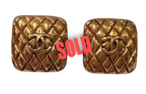 1988 Chanel vintage oversized Square Gold Metal CC Logo Clip on Earrings