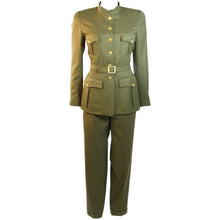 Load image into Gallery viewer, 96A, 1996 Fall Vintage Chanel Rare Military Olive Green Belted Jacket Pant Suit Set FR 36