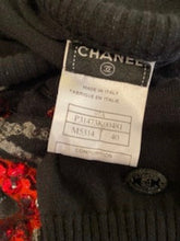 Load image into Gallery viewer, Chanel 07A Black Red Cashmere Pullover Sweater  with appliqué geometric flowers with sequins, pearls FR 40