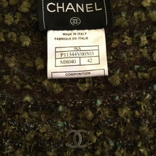 Load image into Gallery viewer, Vintage Chanel 98A, 1998 Fall tweed wool pullover short sleeve olive mohair sweater top blouse FR 42 US 6/8/10