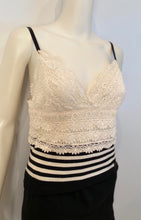 Load image into Gallery viewer, Chanel 05P, 2005 Spring Spaghetti Strap Camisole Lace Crochet Striped Top Blouse FR 38