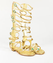 Load image into Gallery viewer, Chanel 15P 2015 Spring Gold Leather Gladiator Strap Sandals with stones EU 39.5