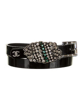 Load image into Gallery viewer, Chanel 2006 Fall 06A skinny Black Patent Leather waist Crystal Buckle Belt SZ 36