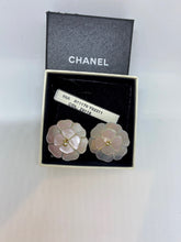 Load image into Gallery viewer, Vintage Chanel 98A Camellia flower clip on enamel mother of pearl Earrings
