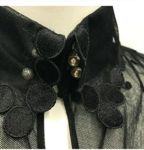 Load image into Gallery viewer, Chanel 04P 2004 Spring Black Sheer Lace Pearl Top Blouse lace, pearls,rufflesUS 6