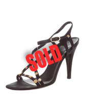 Load image into Gallery viewer, Chanel Charm Logo Black Grosgrain Strap Sandal Icon Heels EU 39.5 US 8.5/9