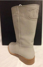 Load image into Gallery viewer, NIB New in Box Chanel 13C light grey cowboy riding boots EU 39.5