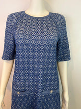 Load image into Gallery viewer, Chanel Blue White Silver Sparkle Geometric Stretch Dress FR 36 US 2/4/6