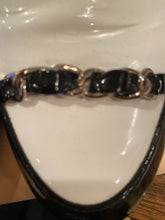 Load image into Gallery viewer, Chanel White Black Chain Patent Leather Loafers Flat Shoes EU 38 US 7.5/8 Narrow