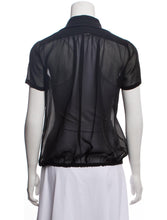Load image into Gallery viewer, Chanel 2004 Cruise 04C Black Silk Chiffon Short Sleeve Sheer Drawstring Blouse Top FR 36 US 2/4