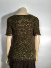 Load image into Gallery viewer, Vintage Chanel 98A, 1998 Fall tweed wool pullover short sleeve olive mohair sweater top blouse FR 42 US 6/8/10