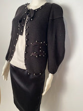 Load image into Gallery viewer, Chanel 09P 2009 Spring black CC logo knit silk cardigan with grey pearls FR 36 US 4