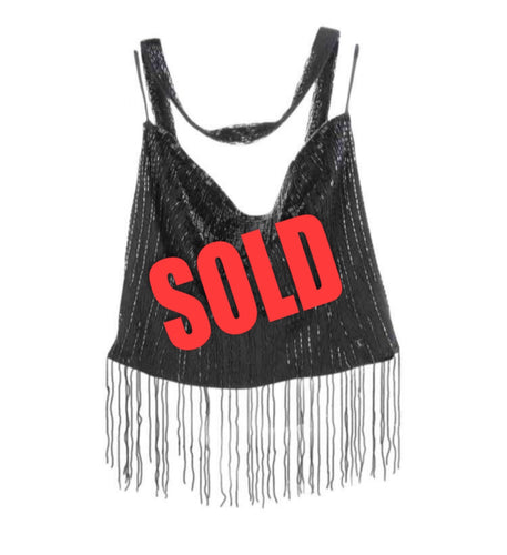 Vintage Chanel 00A, 2000 Fall Autumn Black Tassel Beaded Tube Camisole Top Blouse FR 40 US 4