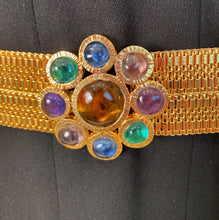 Load image into Gallery viewer, 96A 1996 Fall Vintage CHANEL Gold Gripoix Rhinestone Byzantine Flower Metal Belt size Medium