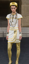 Load image into Gallery viewer, NWT Chanel 19A 2019 Fall Paris Egypt Runway Black Gold Trim Dress FR 34 US 4