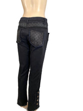 Load image into Gallery viewer, Chanel Runway 12P, 2012 Spring black with leather patchwork Denim Jeans Pants FR 38 US 4