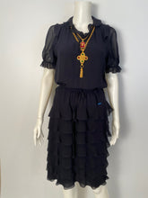 Load image into Gallery viewer, Chanel 01P 2001 Spring Navy Blue Silk Chiffon Ruffle short sleeve dress FR 38 US 4