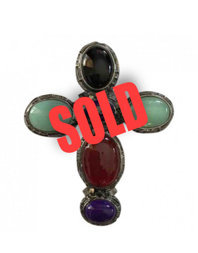 Chanel vintage 03A 2003 Fall Gripoix multicolor Glass Stone Oversized Cross Brooch Pin