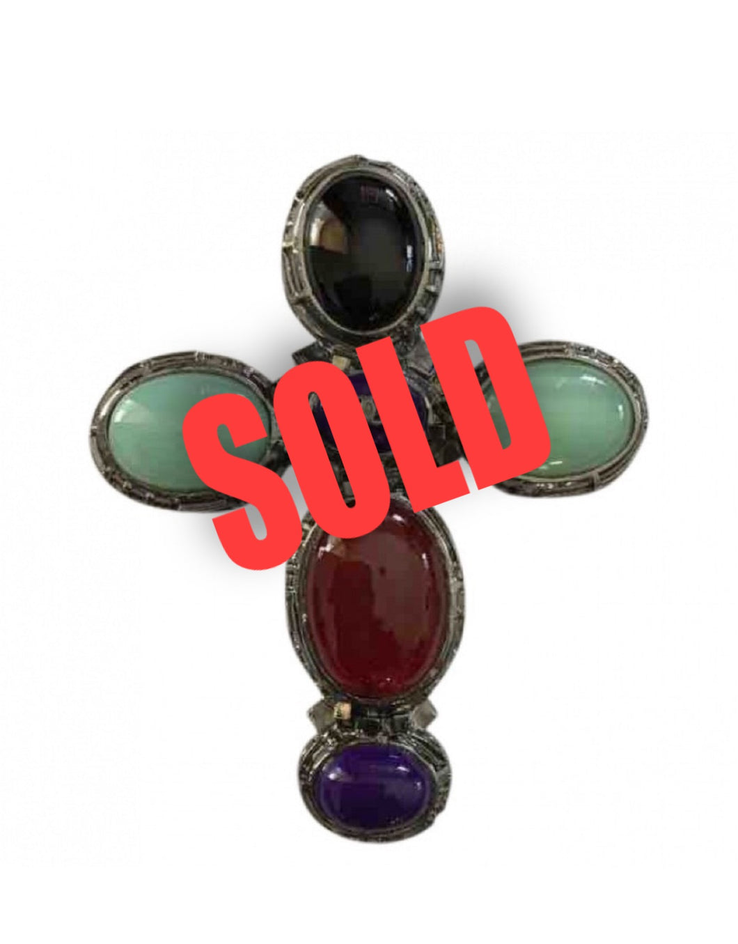 Chanel vintage 03A 2003 Fall Gripoix multicolor Glass Stone Oversized Cross Brooch Pin