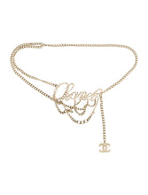 Load image into Gallery viewer, Rare 06C, 2006 Cruise Chanel cursive letters multi strand silver tone belt necklace 38” long
