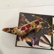 Load image into Gallery viewer, 1989 Chanel Vintage With Box! Satin CC logo Jewelry Heels EU 38.5 US 7.5/8