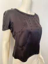 Load image into Gallery viewer, Rare Chanel 2003 Fall 03A Black Satin Snap Collection Blouse FR 42