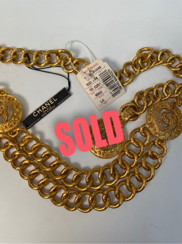 NWT New Chanel 94A gold medallion chain strand belt necklace accessory