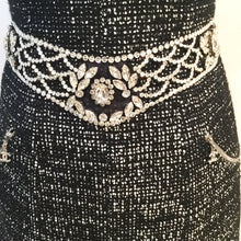 Load image into Gallery viewer, Vintage Chanel 02A, 2002 Fall Crystal Belted Dark Navy/White High Waist Skirt FR 40 US 2/4/6