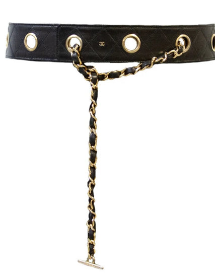 Chanel Vintage Quilted Black and Gold Chain Belt Chanel Vintage Black Lambskin Quilted Belt Bag With Gold  main image 4