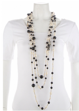 Load image into Gallery viewer, RARE Chanel 100th Anniversary 2010 Cruise 10C Black White Gold Pearl Coco Figure Sautoir 3 Strand Long Necklace