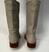 Load image into Gallery viewer, Chanel 13C 2013 Cruise Grey Leather Western Boots Large CC Logo EU 40.5 US 9.5
