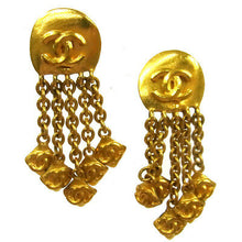 Load image into Gallery viewer, Chanel 96P Vintage dangle fringe gold plated CC clip on earrings