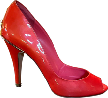 Load image into Gallery viewer, Chanel 08C, 2008 Cruise Patent Leather Orange Peep Toe Pump Heels EU 35.5 US 4.5/5