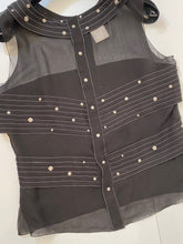 Load image into Gallery viewer, Chanel 2003 Fall 03A Snap Collection black silk chiffon blouse top FR 42 US 6/8