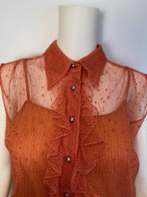 Load image into Gallery viewer, Vintage Chanel 02P, 2002 Spring 2-piece Orange Top Blouse Camisole sheer Lace Set FR 38
