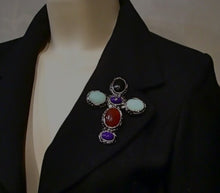 Load image into Gallery viewer, Chanel vintage 03A 2003 Fall Gripoix multicolor Glass Stone Oversized Cross Brooch Pin