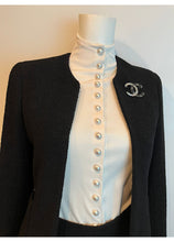 Load image into Gallery viewer, Chanel 2018 Black Woven Lambskin CC Crystal Baguette Pin Brooch