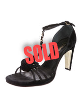 Load image into Gallery viewer, Chanel Black Camellia Flower Velvet Strap Sandal Heels EU 40 US 9.5