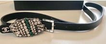 Load image into Gallery viewer, Chanel 2006 Fall 06A skinny Black Patent Leather waist Crystal Buckle Belt SZ 36