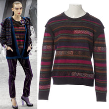 Load image into Gallery viewer, Chanel 12A RTW striped multicolor beaded Strass wool oversized pullover jumper sweater FR 38
