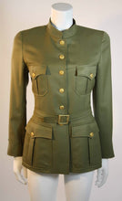 Load image into Gallery viewer, 96A, 1996 Fall Vintage Chanel Rare Military Olive Green Belted Jacket Pant Suit Set FR 36