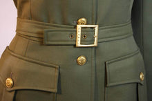 Load image into Gallery viewer, 96A, 1996 Fall Vintage Chanel Rare Military Olive Green Belted Jacket Pant Suit Set FR 36