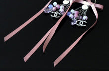 Load image into Gallery viewer, Chanel extra long pink 07C Ribbon bead &amp; Crystal logo earrings