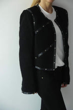 Load image into Gallery viewer, Chanel 2003 Fall 03A black Cropped Boucle Tweed Jacket FR 48 US 10/12