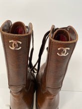 Load image into Gallery viewer, Chanel 13A Paris Edinburgh Brown Leather Lace Up Engineer Boots EU 39