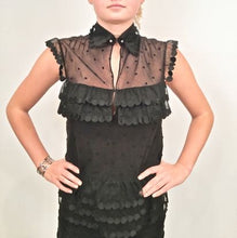 Load image into Gallery viewer, Chanel 04P 2004 Spring Black Sheer Lace Pearl Top Blouse lace, pearls,rufflesUS 6