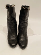 Load image into Gallery viewer, Chanel Black Leather Mid Length Calf CC Chain Logo Boots EU 39.5 US 8.5/9
