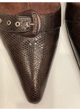 Load image into Gallery viewer, Chanel Dark Brown Kitten Heel Suede Lizard embossed Ankle Boots EU 37.5 US 7/7.5