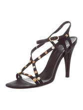 Load image into Gallery viewer, Chanel Charm Logo Black Grosgrain Strap Sandal Icon Heels EU 39.5 US 8.5/9